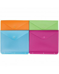 Enveloppe pochette en poly, 3 compartiments, 3 trous, attache bouton à pression GEO (no G009) coul.ass.