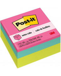 Feuillets autoadhésifs Post-it (3x3po.) COULEURS VIVES (Rose vif, Turquoise, Vert citron) @400f. 