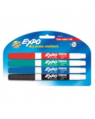 Marqueurs à tableau blanc @4 EXPO Low Odor (pointe conique FINE) - (noir, rouge, bleu et vert) (No 86074 ou 86674T)