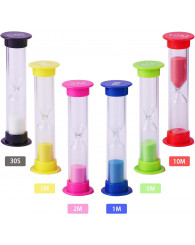 Ensemble de 6 mini sabliers format de poche: 1, 2, 3, 5, 10 minutes et 30 secondes