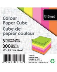 Cube de papier couleur NÉON @300f. (3-1/2 x 3-1/2 po.) OffiSmart (no A00124)