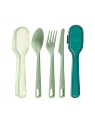 Ustensiles (ensemble de 3) avec boîtier (cuillère + fourchette + couteau) (vert jade) fuel TRUDEAU (no 03025349) 