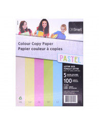 Papier couleurs PASTELS @100f. en 5 couleurs variées (8.5x11po.) OffiSmart (no A00120)