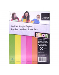 Papier couleurs NÉONS @100f. en 5 couleurs variées (8.5x11po.) OffiSmart (no A00121)