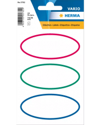 Étiquettes d'identification autocollantes @18 (OVALE BORD ROUGE/VERT/BLEU) HERMA (no H5782)