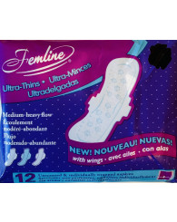 Serviettes hygiéniques (avec ailes) ultra-minces FEMLINE (emballage de 12)