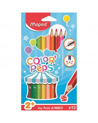 Crayons de couleurs en bois forme triangulaire MAXI-JUMBO COLOR'PEPS @12 MAPED (no 834010)