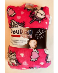 Doudou sieste (couverture de repos) LICORNES (rose) 