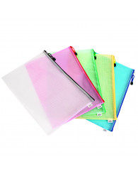 Étui à crayons transparente (en filet plastifié) avec fermeture éclaire de couleur GEO (10''x15''/25,4x38,1cm) FORMAT LÉGAL (no Z1015)