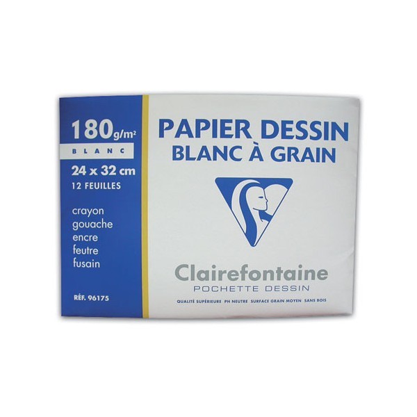 Pochette de 12 feuilles de Papier Dessin blanc 24x32cm - Clairefontaine  (96175C) - Cahiers à feuilles lignées et quadrillées - Feuilles, relieurs  et duo-tangs - Fournitures scolaires